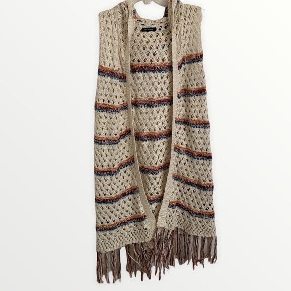 Blu Pepper Sweaters - Multi-Colored Fringe Crochet Cardigan